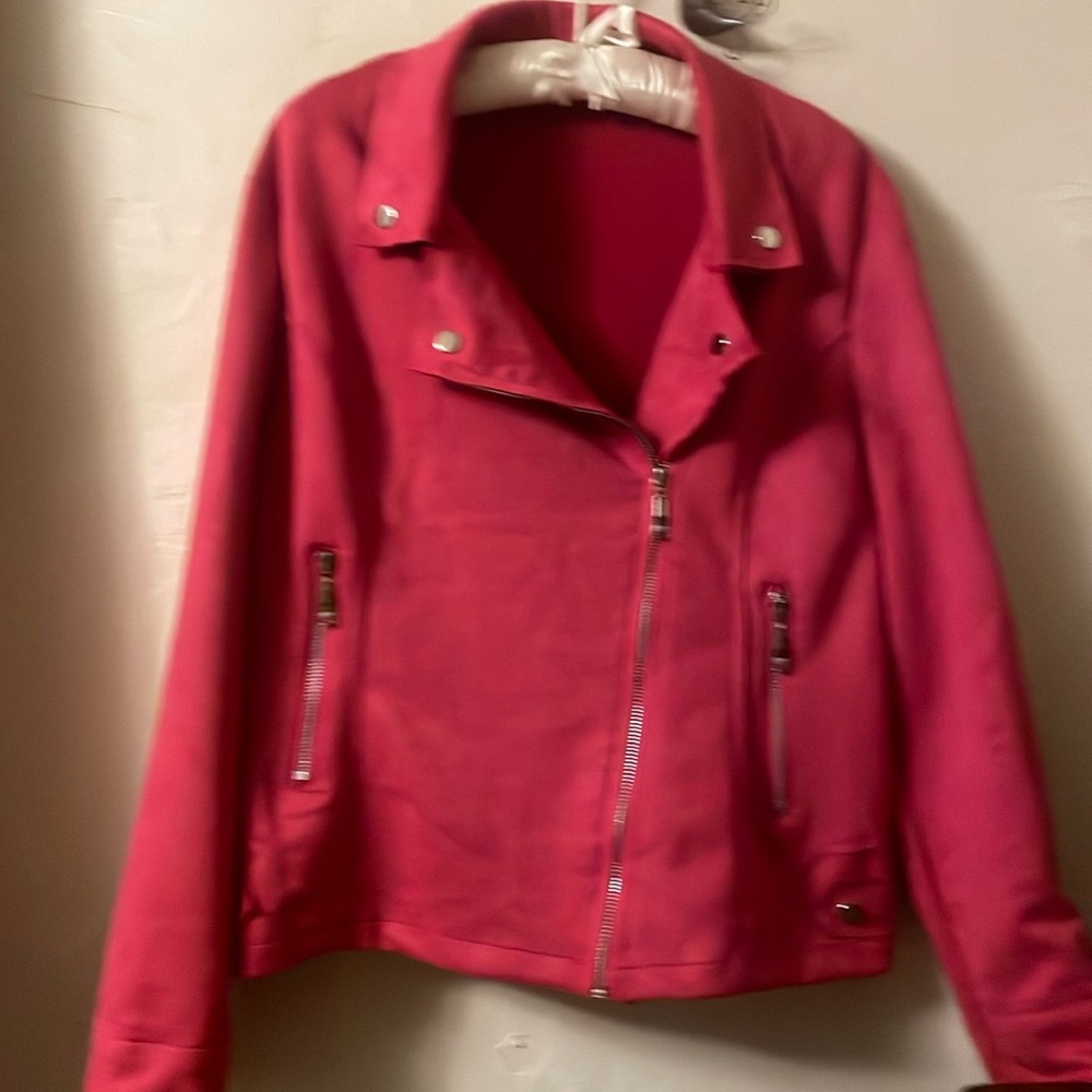 Hot pink biker style jacket.